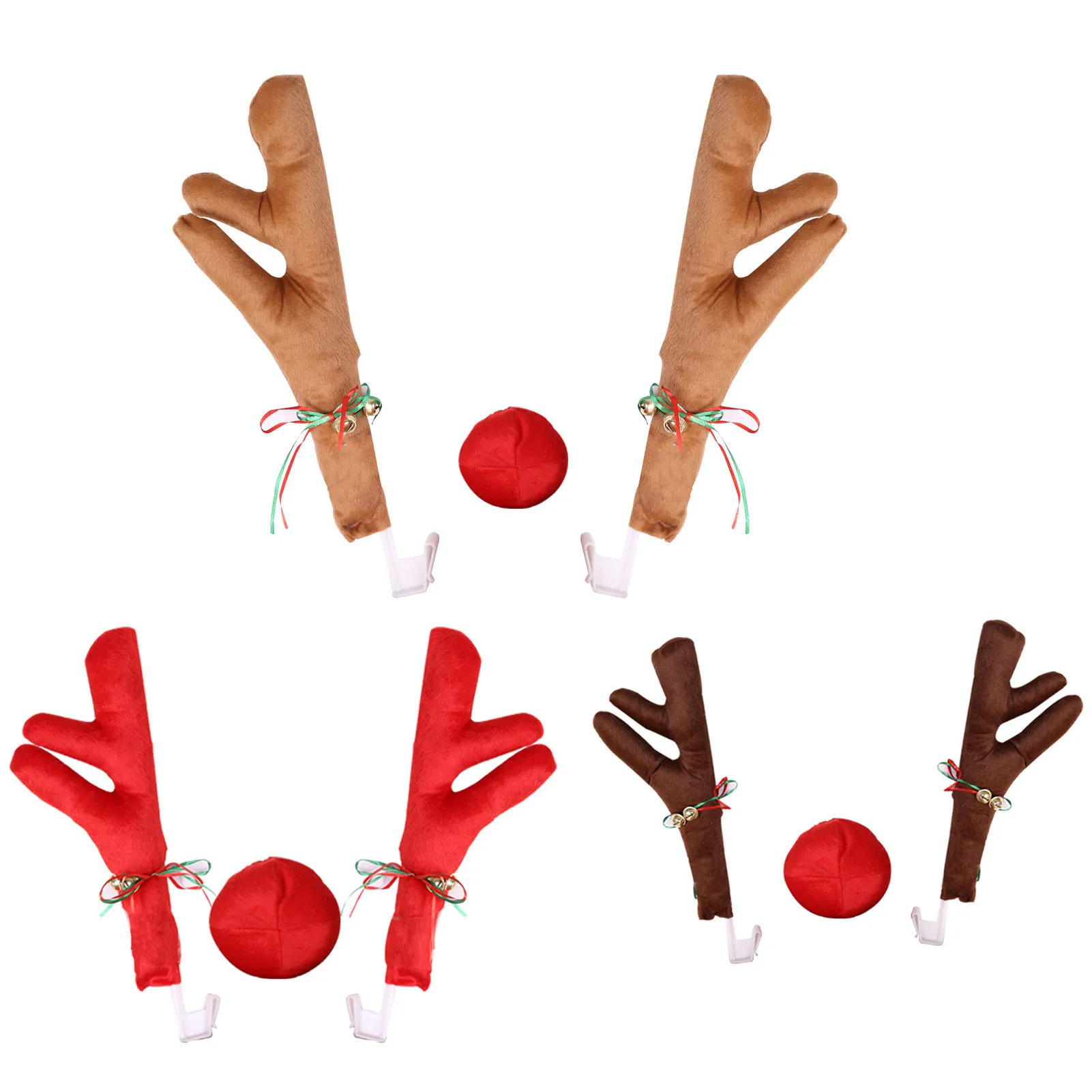 Car Reindeer Antlers Nose Set Cute Funny Reindeer Car Set with Bells for Christmas Car Decoration Christmas Reindeer Car Set