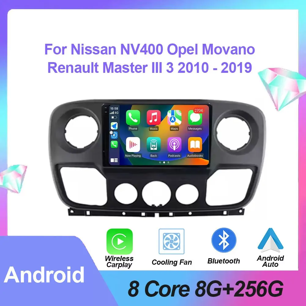 For Nissan NV400 For Opel Movano For Renault Master III 3 2010 - 2019 Car Radio Player Wireless Carplay Android Auto GPS