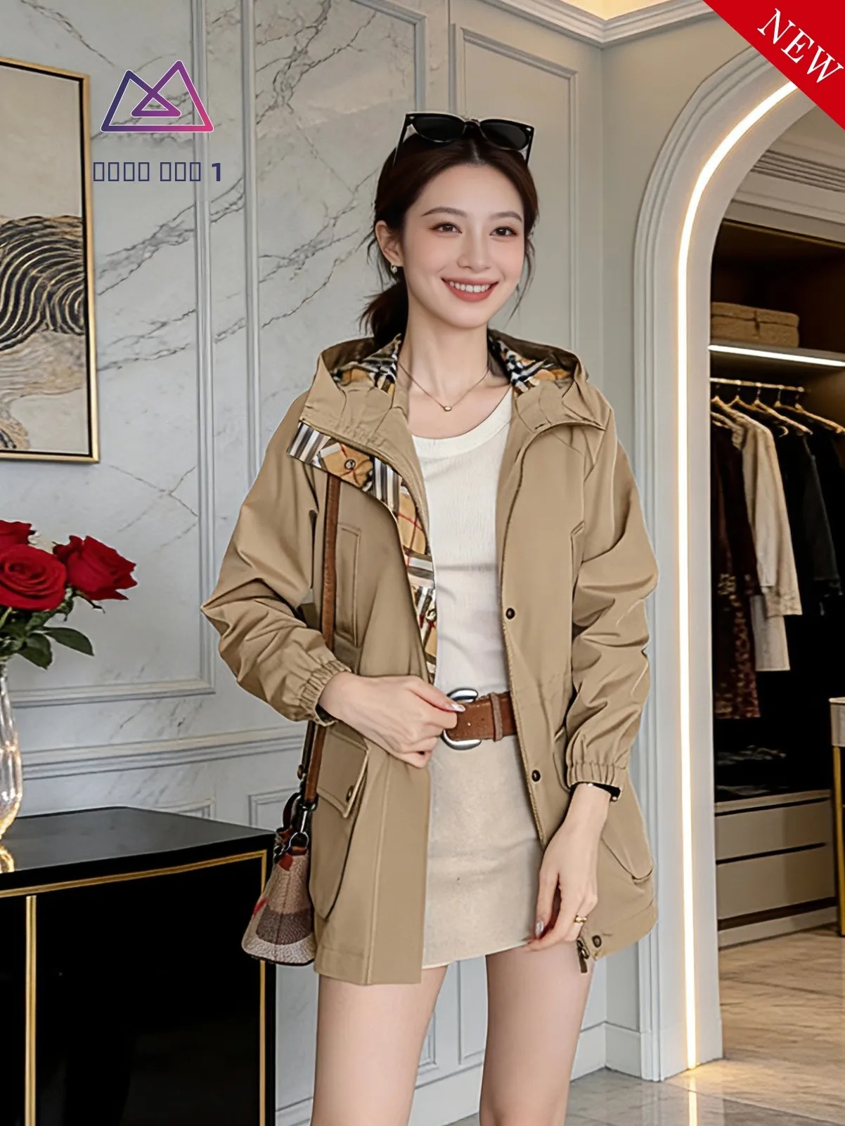 

Spring Autumn New Sle Women's Loose Casual Hooded Thin Jaet Striped Faionable Mid-Length Coat Outerwear