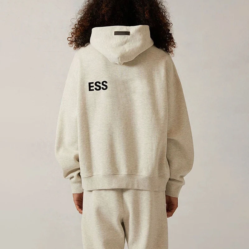 American Style Fleece Lined Hoodie Sweatshirt Loose Casual Men's FOG Essentials Plush Hat Sweatshirt Youth Trendy Streetwear