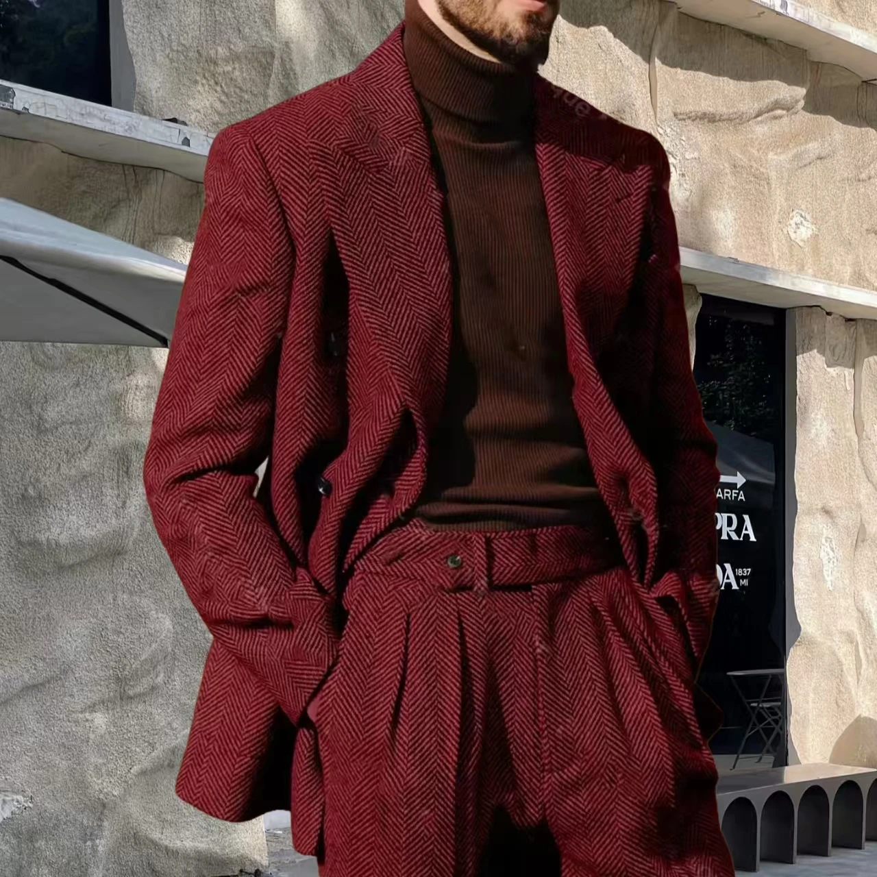 

Men's Suit 2 Pieces Set Fashion Lapel Double Breasted Autumn Winter Pant Sets Business Party Wedding Tuxedos Outfits