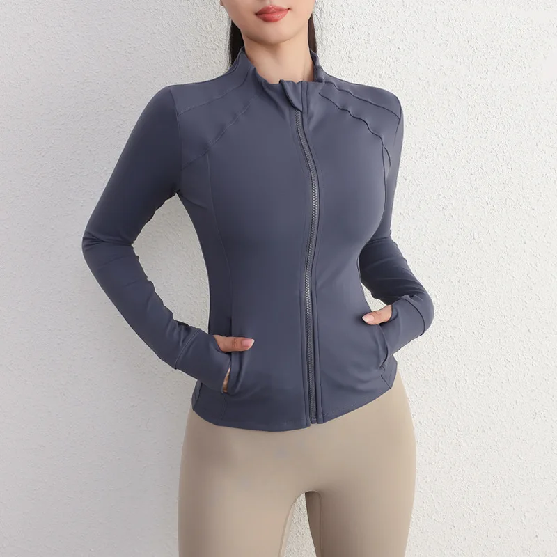 

Women Sport Jackets Zipper Yoga Clothes With Pocket Thumb Hole Running Sweatshirts Elastic Quick Dry Gym Fitness Top Coat Female