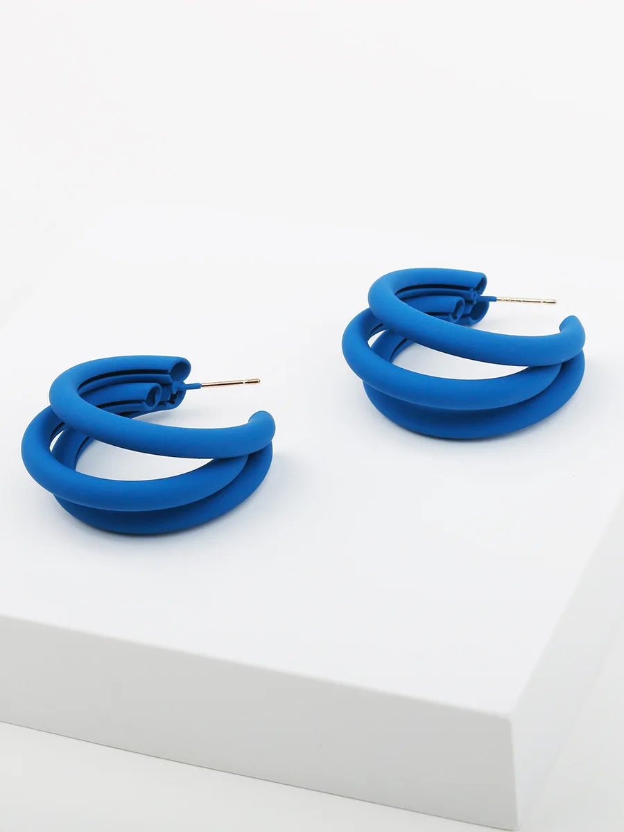 Klein Blue Silver Needle Earrings, An and American Fashion Personality Matte Matte Burnt Paint C-shaped Earrings