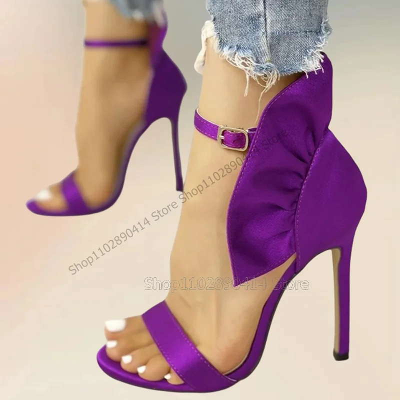 

Purple Falbala Design Open Toe Sandals Ankle Buckle Strap Women Shoes Thin High Heels Fashion Banquet 2024 Zapatos Para Mujere