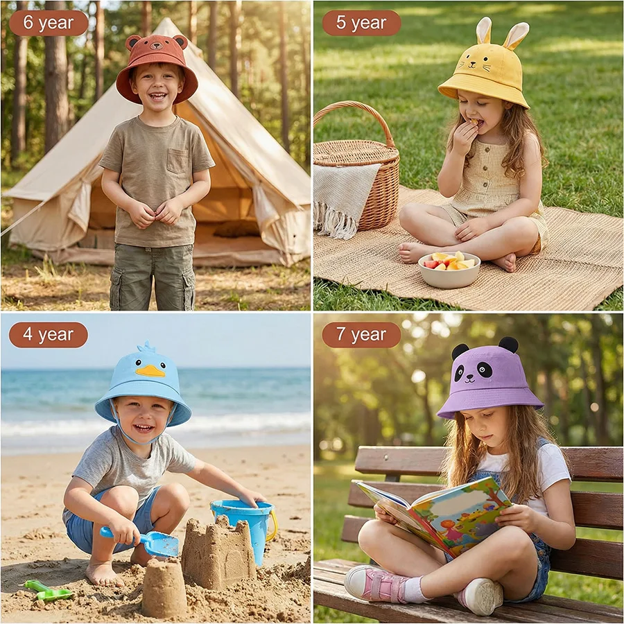Children's hats - Baby cartoon fisherman hats for boys and girls, spring-autumn lightweight sun-protective brimmed hats