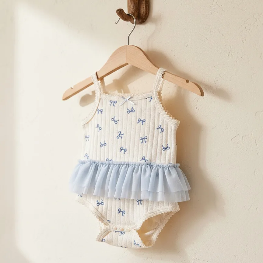 Ircomll Summer Infant Baby Bodysuit Newborn Girl Cute Tulle Lace Sling Bodysuit Soft Cotton Outfit Children Girls Gifts Clothes
