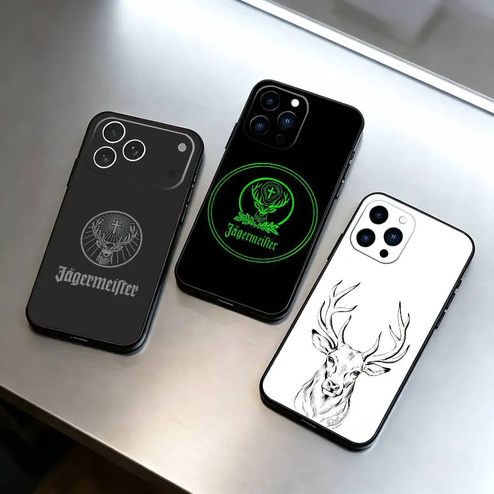 Funda para Teléfono con Logotipo de Jagermeister para iPhone 17, 16, 15, 14, 13, 12, 11 Plus, Pro Max, Otros, Cubierta Negra Suave