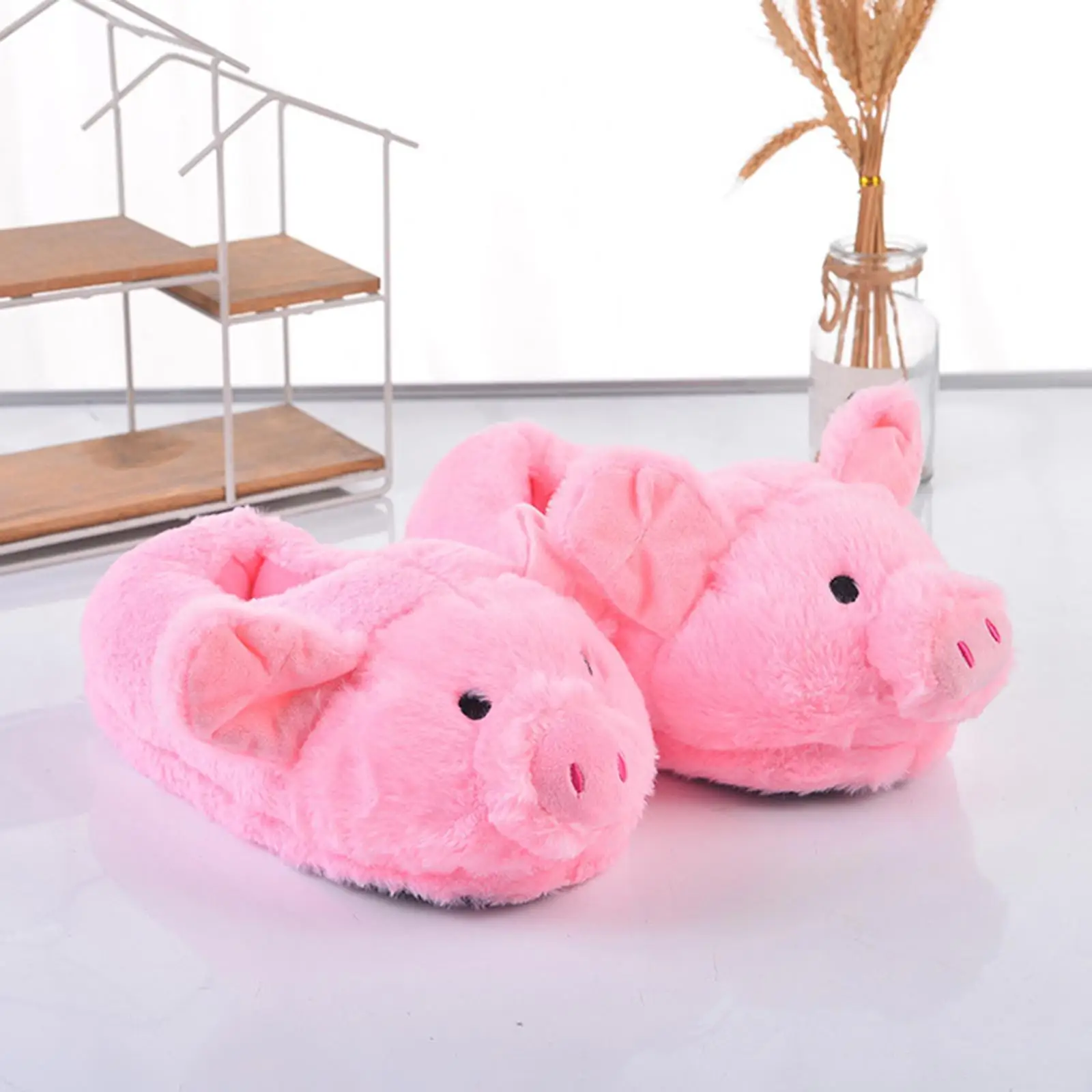 Plush Comfort Pink Pig Slippers Ins Style Cute Pig Animal Cartoon Plush Slippers Non-Slip Furry Shoe