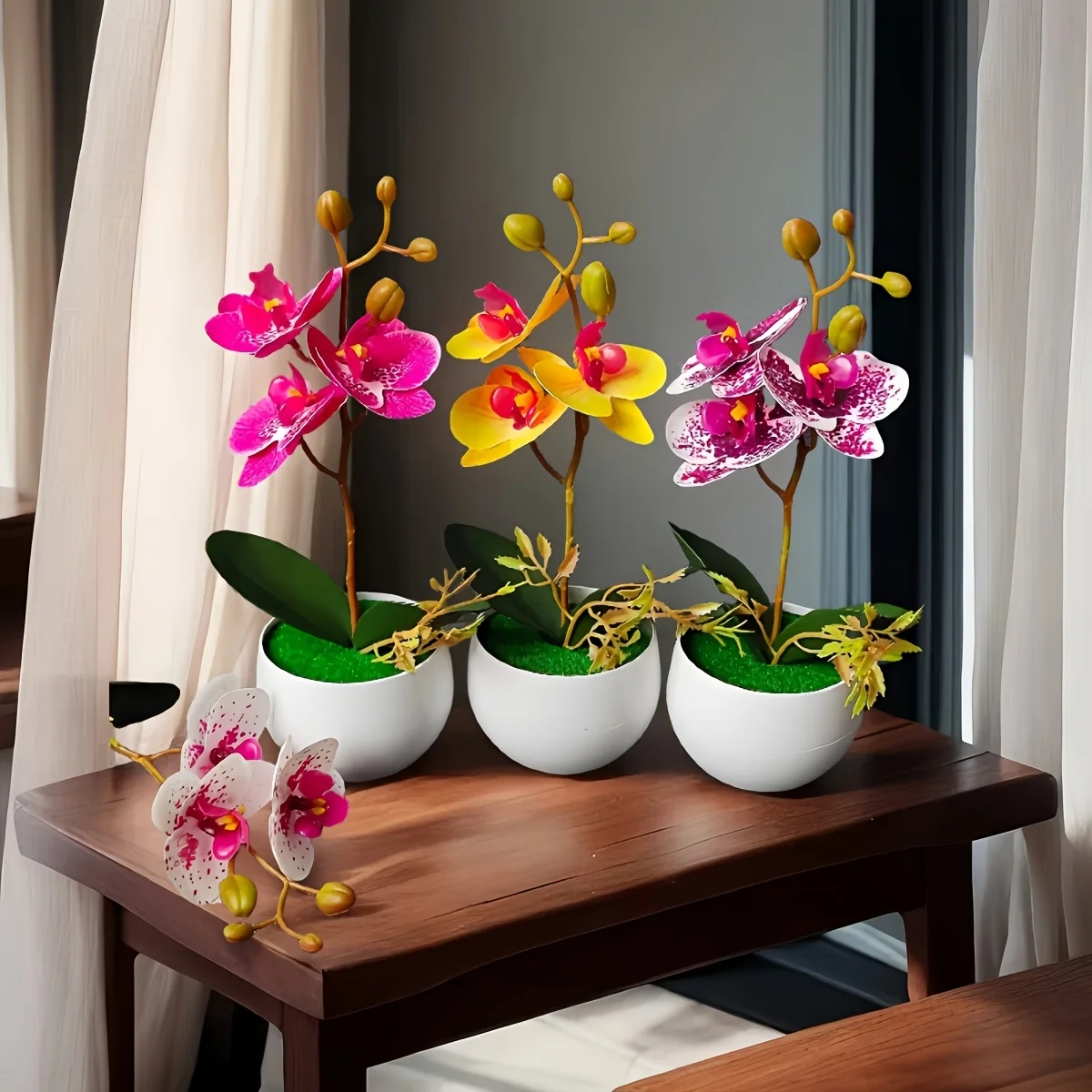 3 زهور نبات أوركيد صناعي نابض بالحياة لقطعة مركزية لحفلات الزفاف، ديكور المنزل والمكتب وطاولة المقهى والحفلات والفنادق