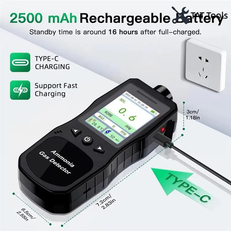 

Portable Ammonia Gas Detector,0-200 PPM Rechargeable Ammonia Gas Monitor,Digital Air Quality NH3 Gas Meter US Plug