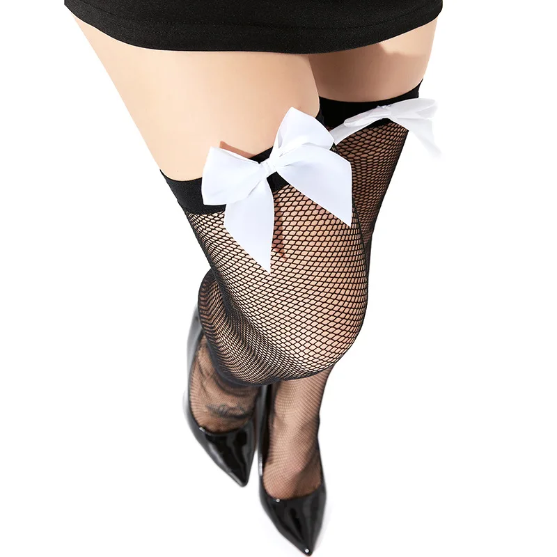Bow Tie Stockings for Women Summer Evening Party Performance Wear Thigh High Socks Black Hollow Out Fishnet Stockings image 5