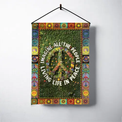 Green Hippie Soul Flag, Hippie Imagine All The People Living In Peace Flag ZZU WWL IIC