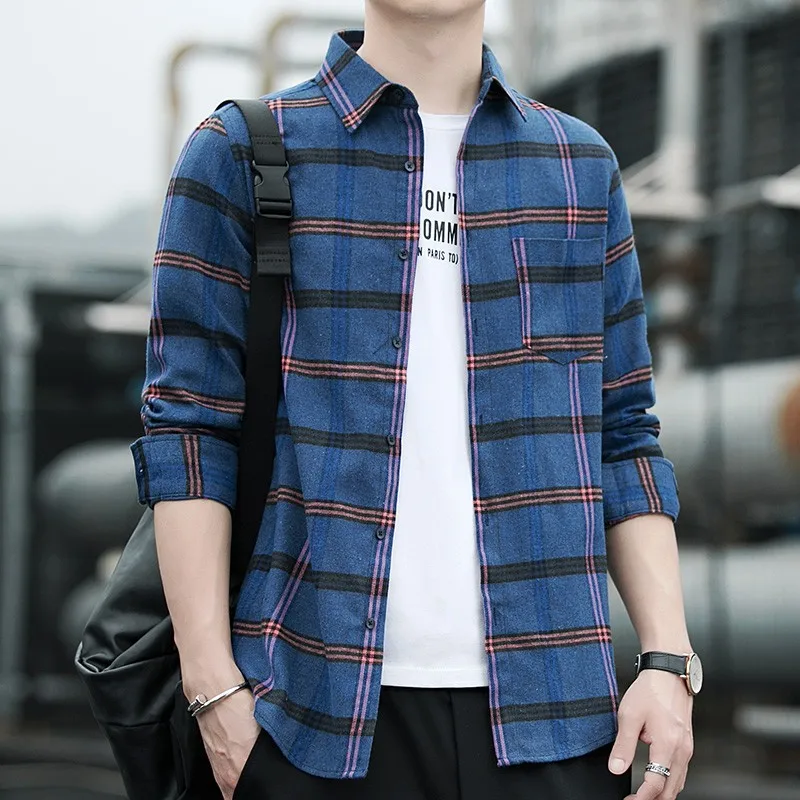 

2022 New Men Plaid Shirt Spring Autumn Male loose Casual Long-Sleeved Shirts