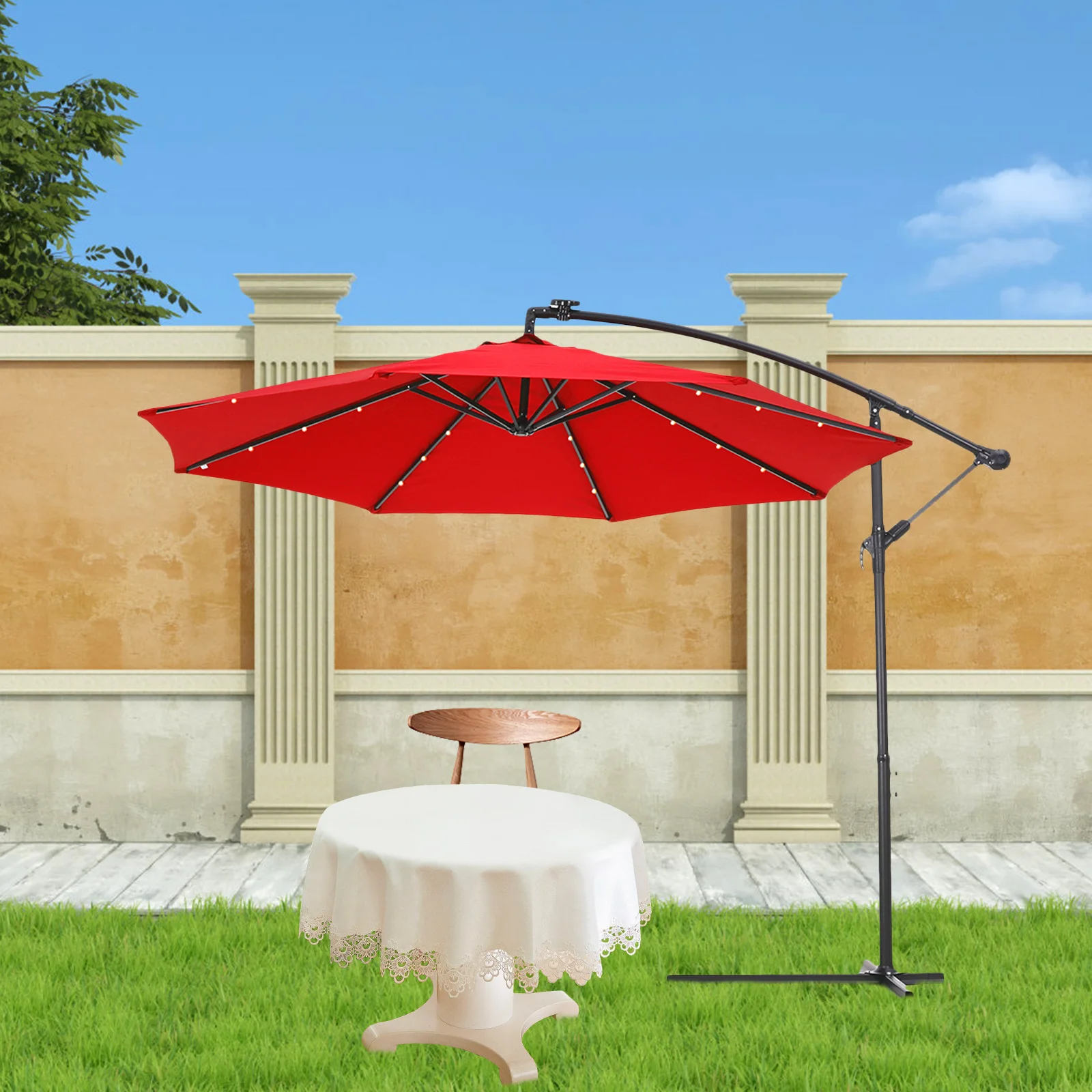 

8 Bone 3M Outdoor Umbrella Cover for Garden Patio Pool Polyester Shade Accessory Red Replacement Parasol