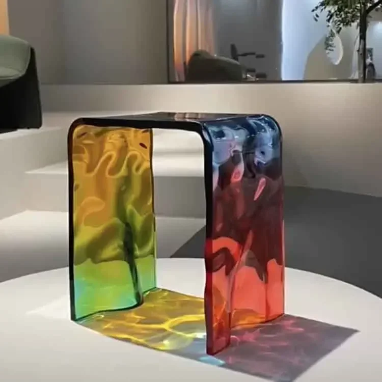 

rainbow Acrylic stools Fancy Laser Transparent acrylic bar chair modern light luxury hotel furniture Plastic stool