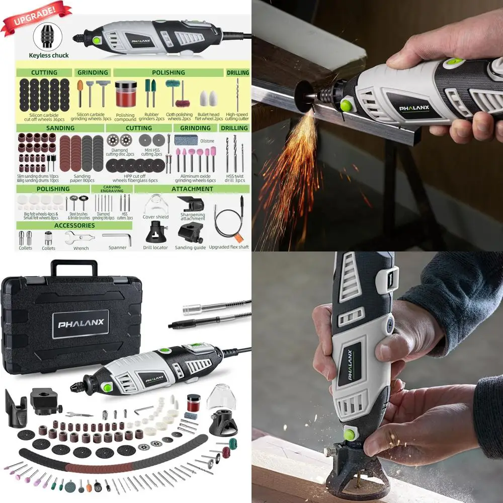 

Набор роторных инструментов 180 Вт, 1,5 А, 6 регулируемых скоростей, 8000-35000 об/мин, многофункциональный роторный инструмент и набор из 213 аксессуаров, универсальный набор электроинструментов