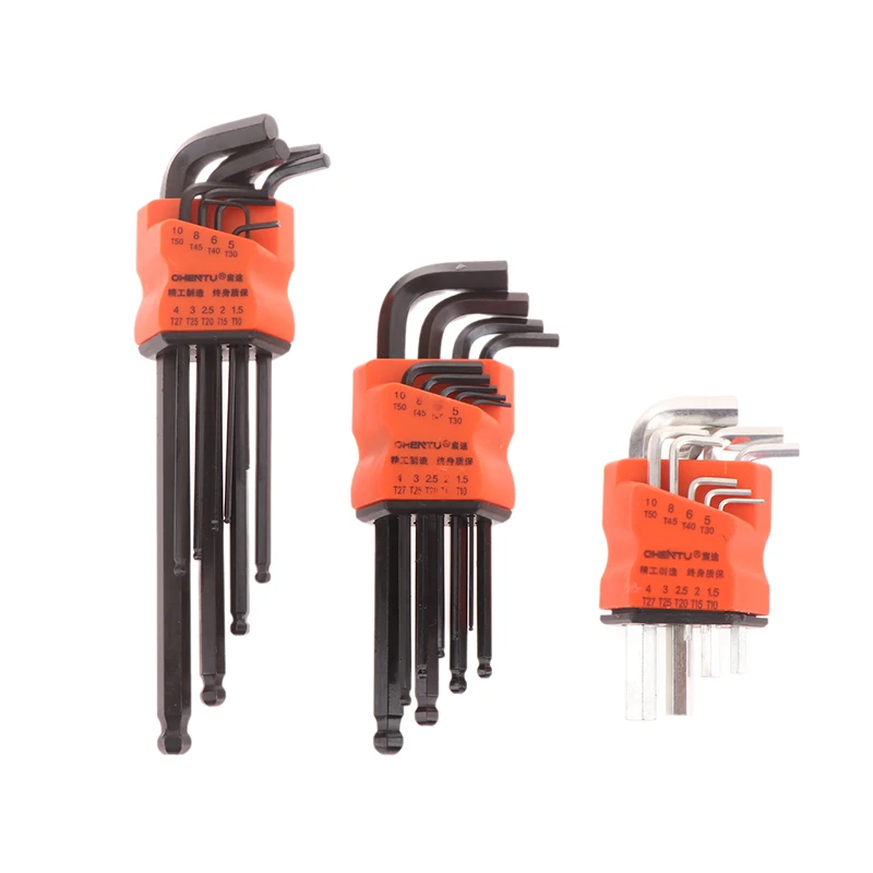 L 타입 양단 스크루드라이버 육각 렌치 세트, 알렌 키 육각 플랫 볼 Torx 스타 헤드 스패너 키 세트, 수공구, 9 개/세트