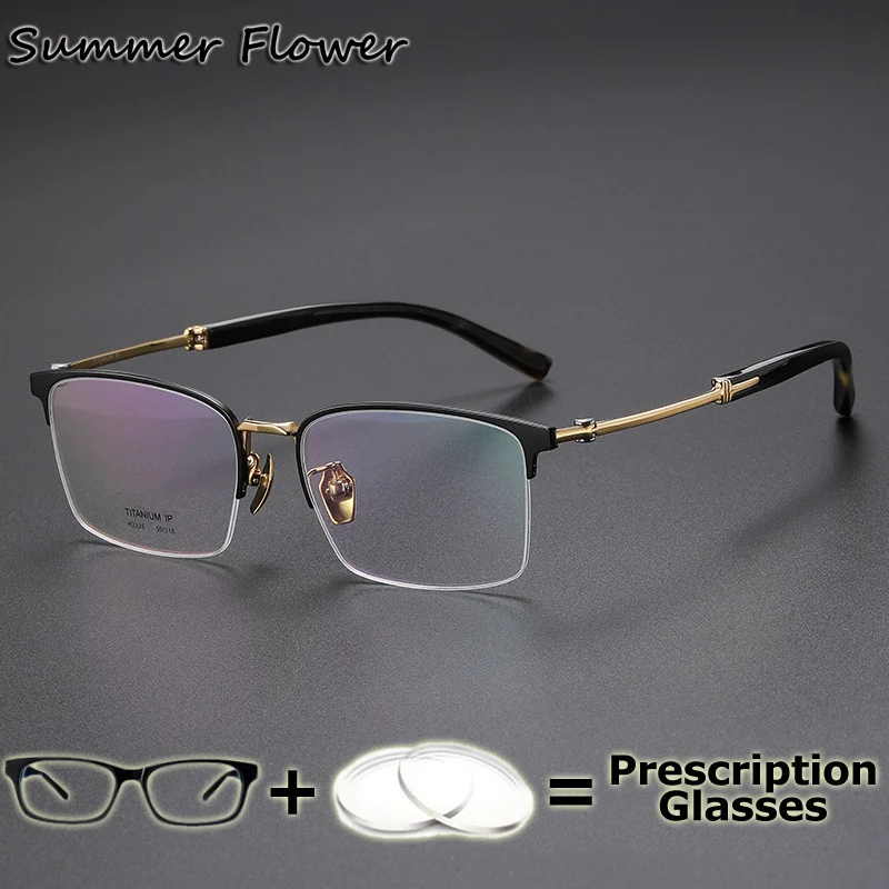 Men Prescription Glasses Pure Titanium OX Horn Frame Top Quality Eyewear Recipe for Vision Wide Field Progressive Glasses