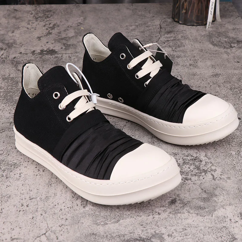 

R0 Men's Canvas Sneaker Silk Pleated Shoes Women Casual Shoes Women Low Canvas Men Casual Shoes