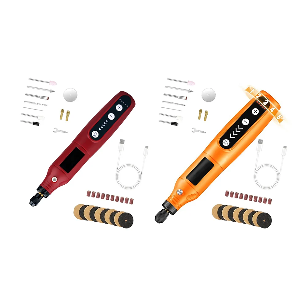 Cordless Rotary Tool 5 Gear 31pcs Kit 5000-18000RPM 2000mAh USB C LED Light Portable Engraver Polisher DIY Craft Hand Power Tool