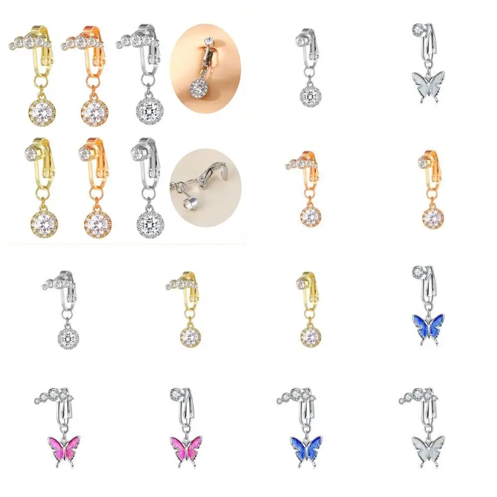 Rhinestone Zircon Fake Belly Piercing Clip Copper Drilled No Piercing Belly Button Geometric Multicoloured Belly Ring Male - view 3