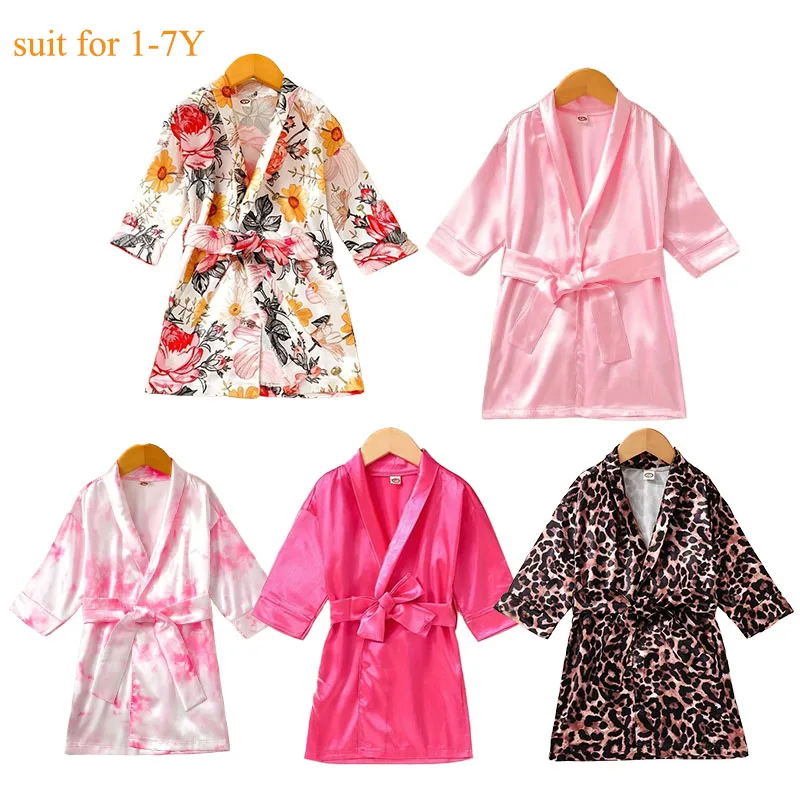 

Детский халат, халаты из 100% хлопка, однотонные цветы, пижамы с леопардовым принтом, детская домашняя одежда, одежда для сна для девочек 1-7 лет