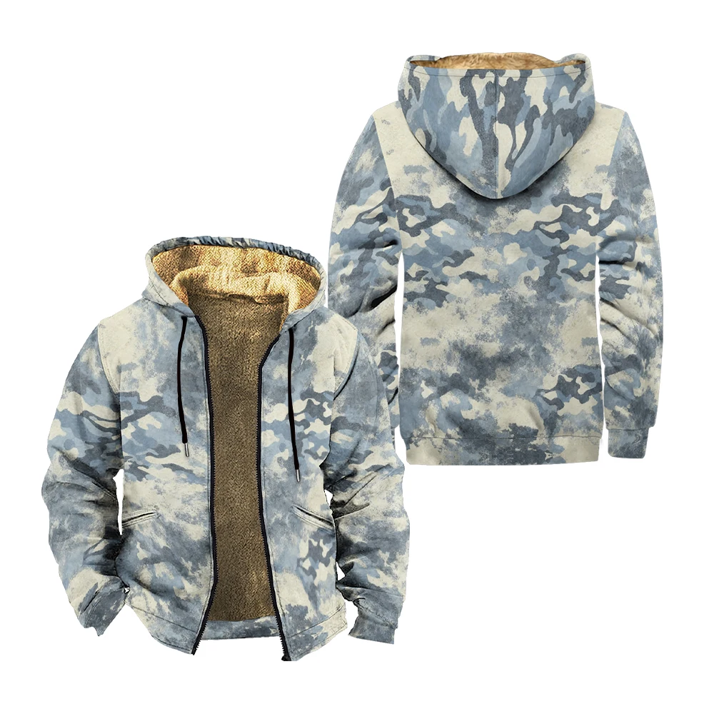 

Men's Fleece Zip Up Hoodeds Jacket Winter Man Casual Harajuku Unisex Outerwear Parka for Men Printing Streetwear