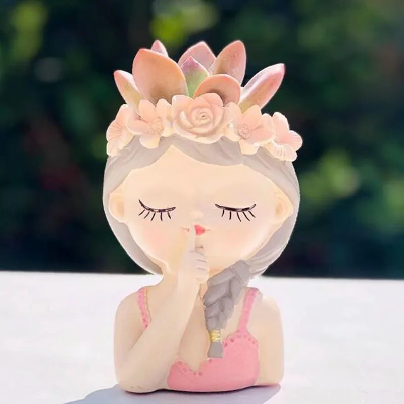 Nordic Style Resin Little Fairy Fleshy Plant Pot Desktop Ornaments Bonsai Vase Flowerpot Girl Friend Birthday Gift Garden Decor