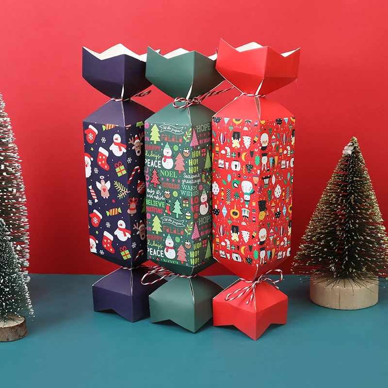 12pcs Christmas Candy Shape Gift Boxes Santa Claus Baking Cookie Biscuit Packaging Box Xmas Decoration For Home New Year Navidad