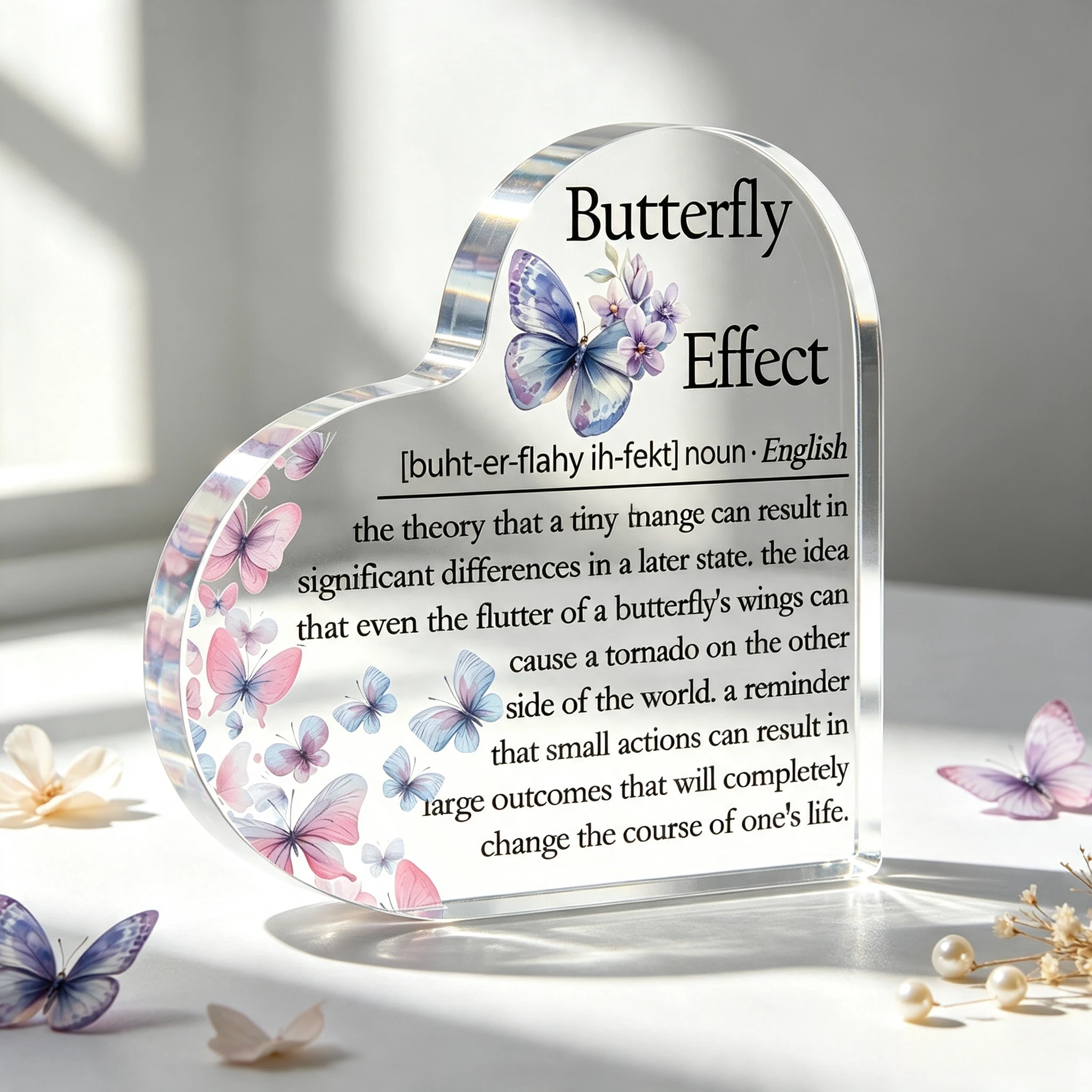 Butterfly Effect Inspirational Heart Shaped Acrylic Sign Tabletop Ornament