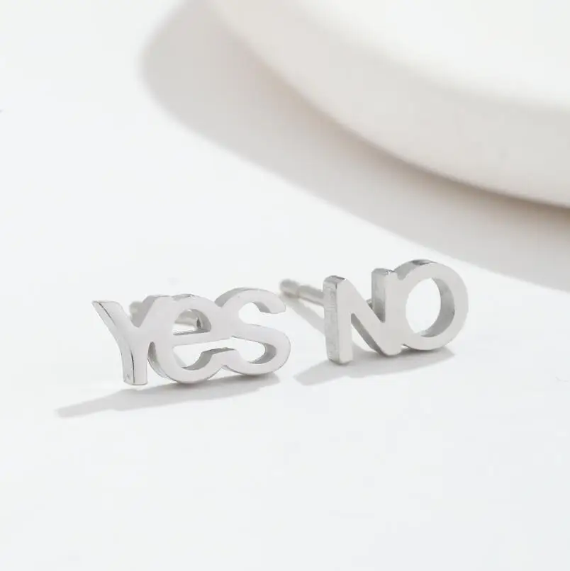 Shuangshuo 2022 New Creative Stainless Steel Trendy Yes And No Letter Stud Earrings for Women Fashion Jewelry Friendship Gift