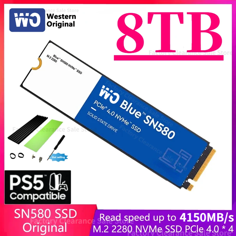 

Western original SN580 SSD WO Blue NVMe 500GB 1TB 2TB PCIe4.0 4150MB/s M.2 2280 Drives for PS5 Laptops Computer PC 100% Original