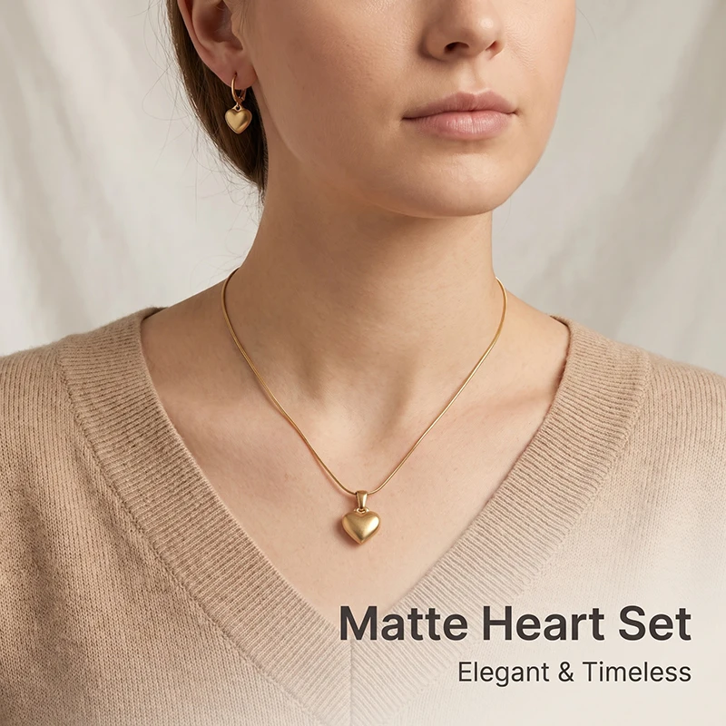 3pcs French Minimalist Heart Pendant Necklace and Earrings, Elegant Thin Snake Chain Lock Bone Chain, Creative Pendant Earrings,