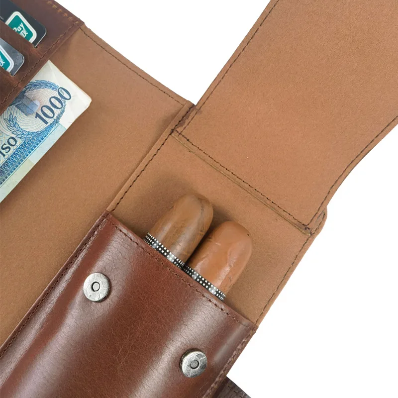 Large Capacity Cigar Bag Travel Portable Cigar Storage Bag Leather Two Packs for Cigar Clippers Wallet Cool Gadgets