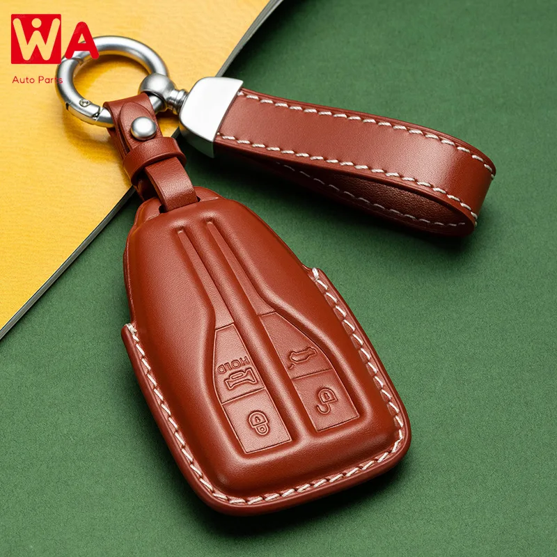 

Car Key Case Cover For FAW Hongqi H5 2023 Hs5 H9 Eqm5 Hs7 H9 Hs5 2022 2023 Hq9 Accessories Genuine Leather Keychain Holder