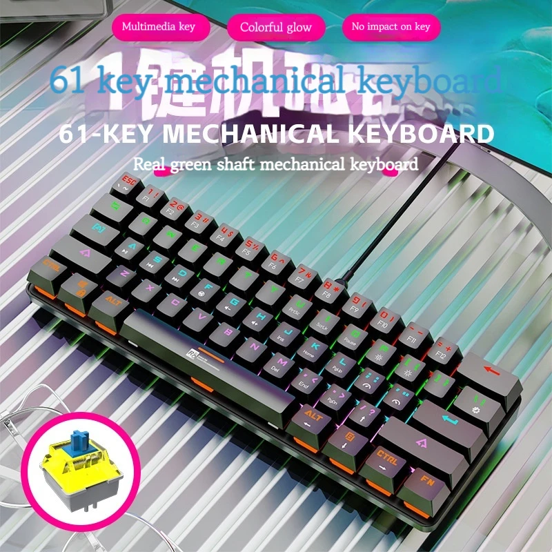 R8 Popular Mechanical Keyboard 61 Key Rgb Illuminated Blue Axis Gaming Competitive Keyboard Suitable Esports Players Use Work