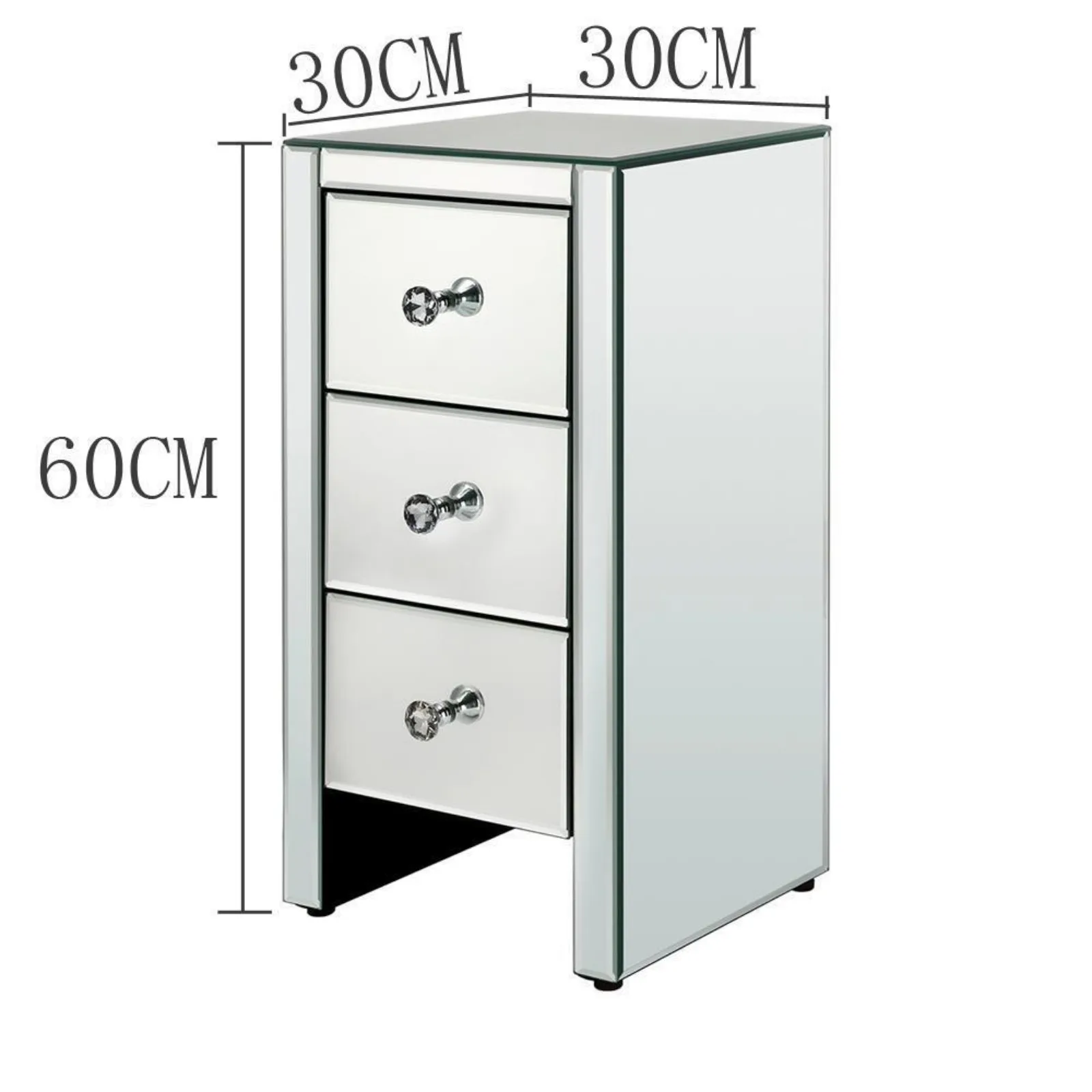 Mirrored Nightstand 3 Drawer Modern Mirror End Table Bedside Table for Bedroom United States