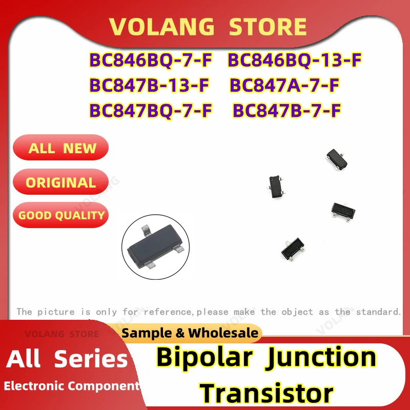 10Pcs SMD BJT Bipolar Junction Transistor BC846BQ-7-F SOT23-3 BC846BQ-13-F BC847B-13-F  BC847A-7-F BC847BQ-7-F  BC847B-7-F  CHIP