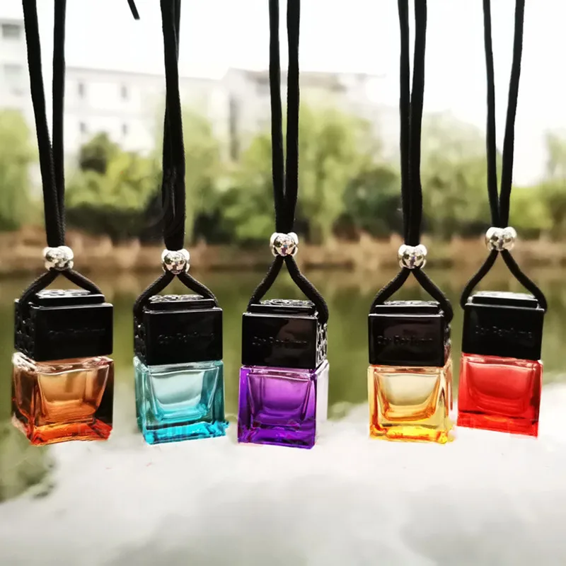 

Wholesale 8ML New Car Hang Perfume Air Freshener Empty Packing Pendant Square Glass Bottle Auto Interior Trinket Gift