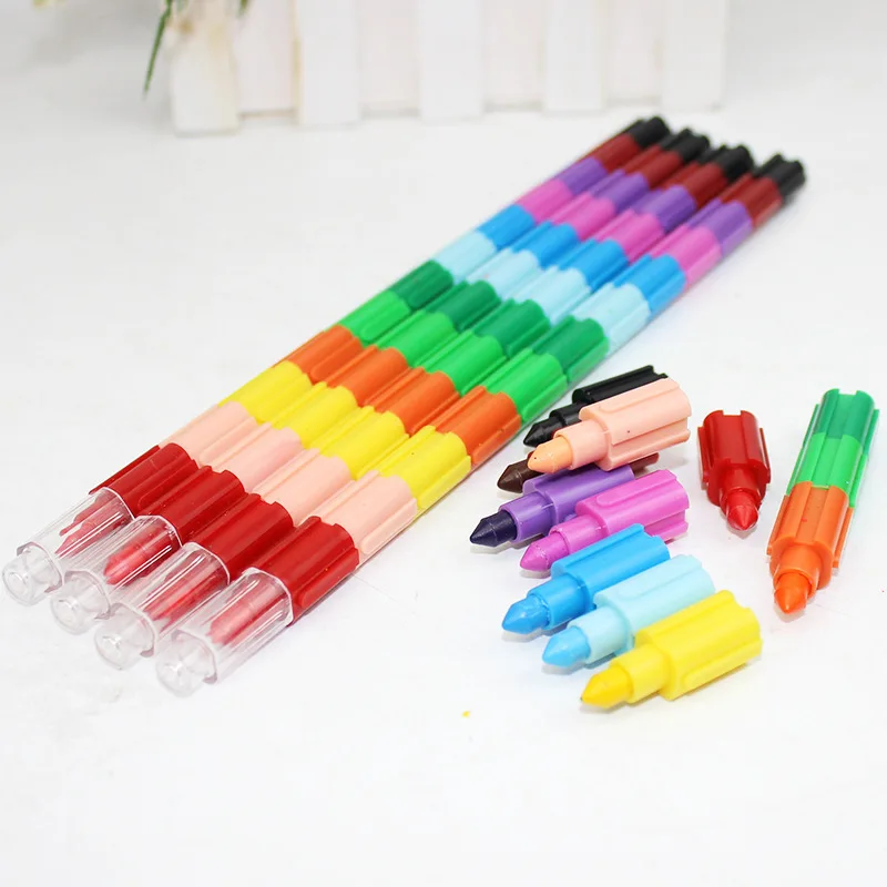24pcs Creative Assembled Building Blocks Color Crayon 12  Crayon Oil  Pen C Student Stationery
