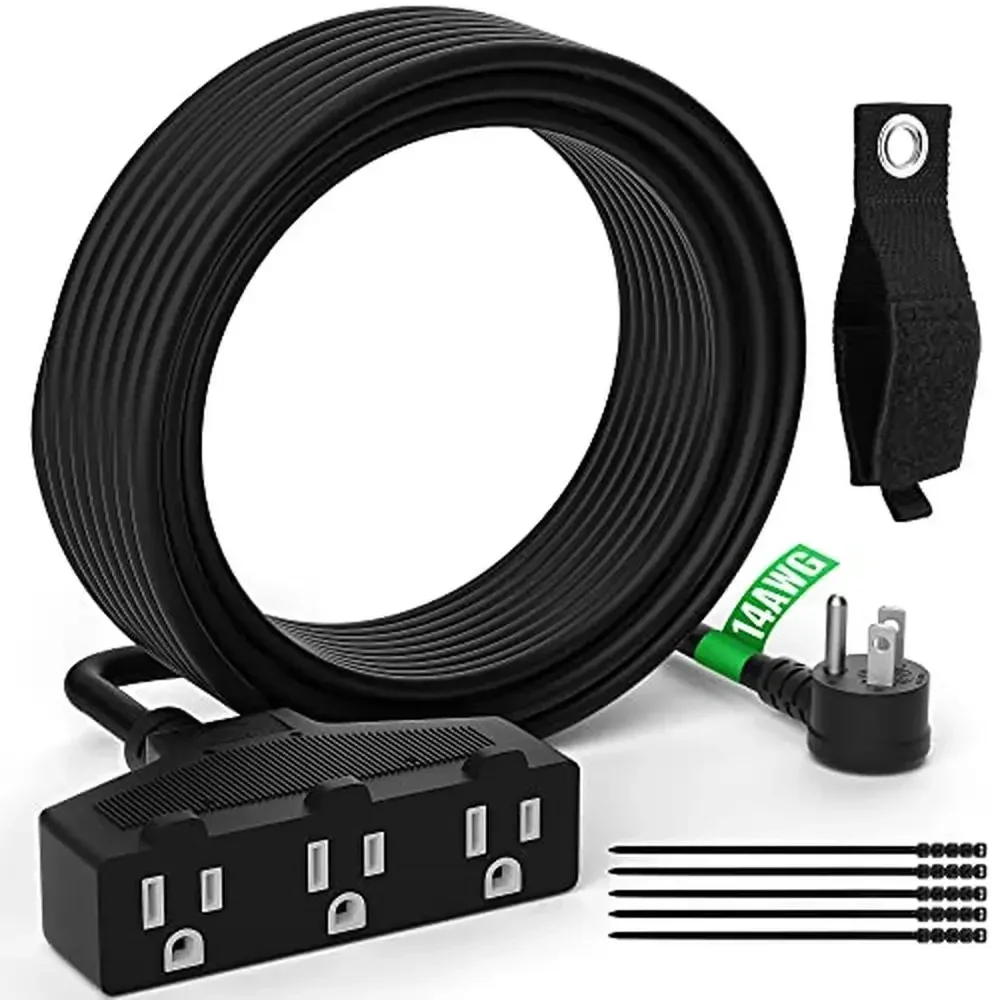 

Удлинитель для улицы, 50 футов, 3 розетки, 14/3 SJTW, заземленный кабель питания, сверхмощный калибр 14 калибров, ETL в списке, идеальный домашний офис, гараж