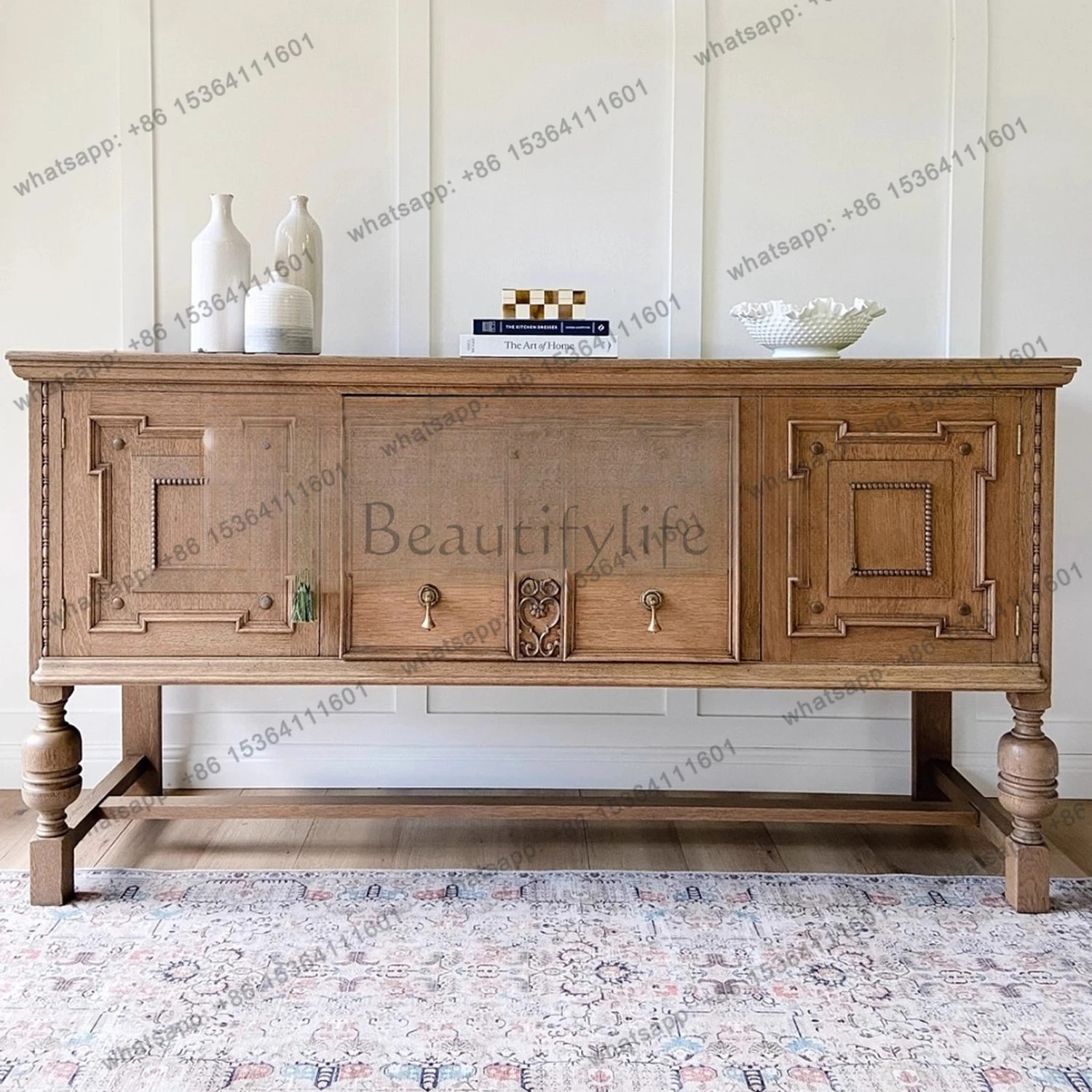 

American retro solid wood dining side cabinet household entrance porch wall storage decorative cabinet