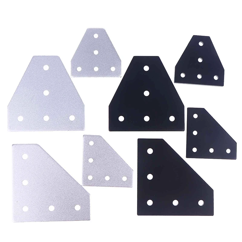 T/L Type 5 Hole Joint Board Plate Corner Angle Bracket Connection Joint Strip For 2020 3030 Aluminum Profile Silver/Black