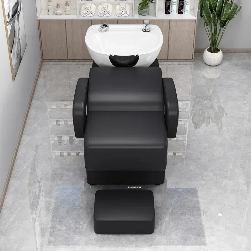 

Высококачественные керамические стулья для шампуня Парикмахерская Специальная кровать для шампуня Современный смысл Полуотводящая простая кровать для шампуня для мытья парикмахерской L