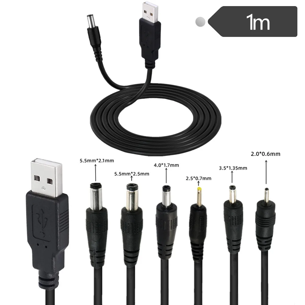 5V2A USB AM to DC power plug 5.5 * 2.5 4.0 * 1.7 2.5 * 0.7 3.5 * 1.35 2.0 * 0.6 5.5 * 2.1mm charging cable 1m