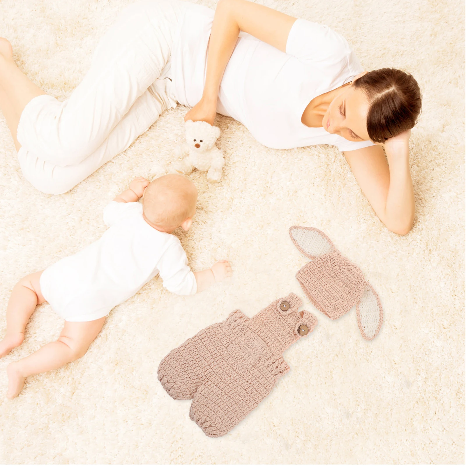Set Benang Bayi Baru Lahir Pakaian Pemotretan Anak Laki-laki Pakaian Anak Perempuan Setelan Tiga Potong Kostum Pertama Akrilik Kelinci Rajutan Kelinci