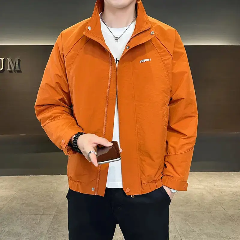 

Men's Casual Loose Fit Stand Collar Jaet Basic Versatile Top for Autumn Polyester Fabric Breathable ort Sle Ball Jaet