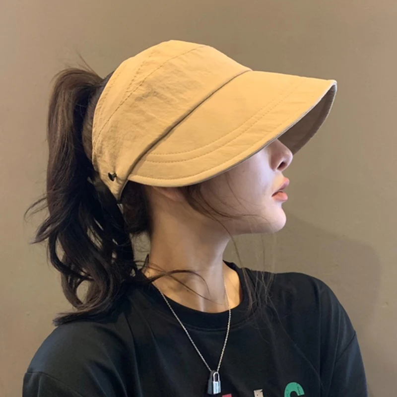 Breathable Quick Dry Sunscreen Cap Foldable Wide Brim Ponytail Sun Hat Outdoor Beach Fisherman Hat Women's Ponytail Cap