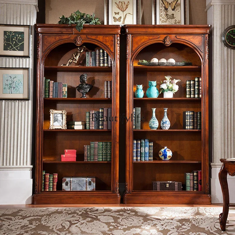 

ls 18Home Display Cabinet Retro Design Study American Country Solid Wood Bookcase