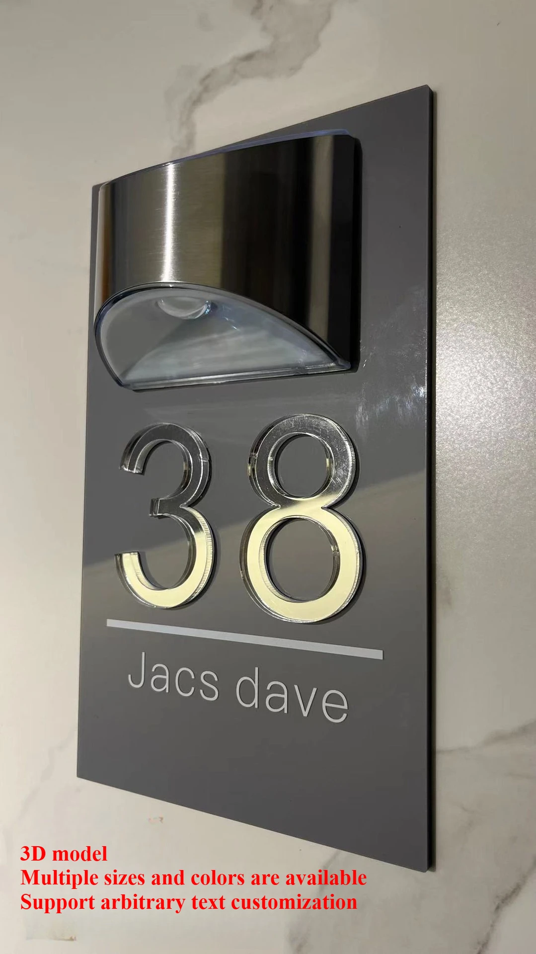 Personalized Solar House Number Sign Acrylic Laser Cut Door Sign Custom Address Home Plaque Outdoor LED Modern Digital Si - view 3